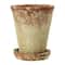 7&#x22; Distressed Terra Cotta Cement Planter with Saucer Set